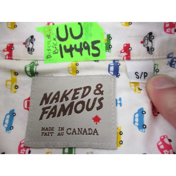 Naked & Famous Shirt Men Small Multicolor Cars All Over Print Casual Button Up * - Picture 11 of 11